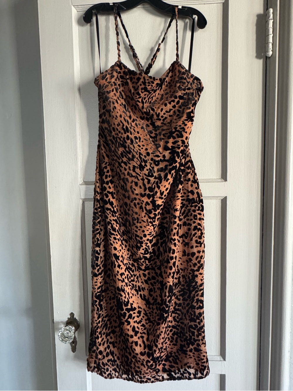 by the way. Leopard Print Midi Slip Dress in Brown and Black